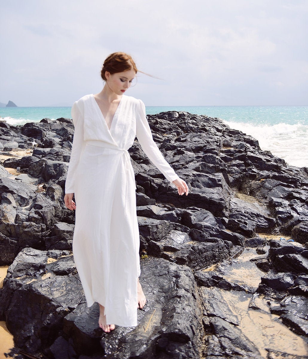 Linen Maxi Dress White Linen Dress Long Sleeve Women Cotton Linen Dress Organic Cotton Long Dress Etsy