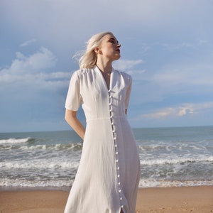 Sleeves Linen Long Dress White Linen Dress Organic Clothing Long Cotton Dress Wedding Guest Dress image 3