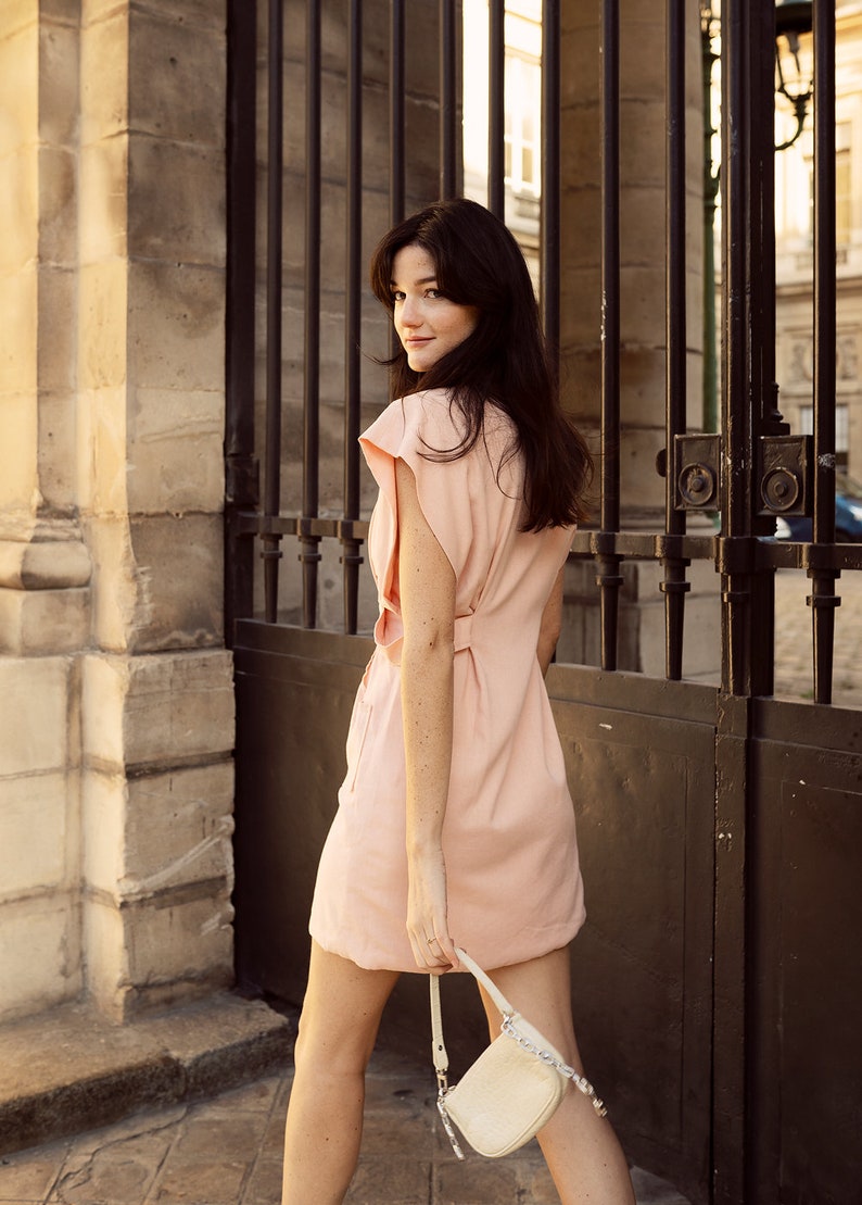 Pink Dress Linen Mini Dress Parisian Style image 9