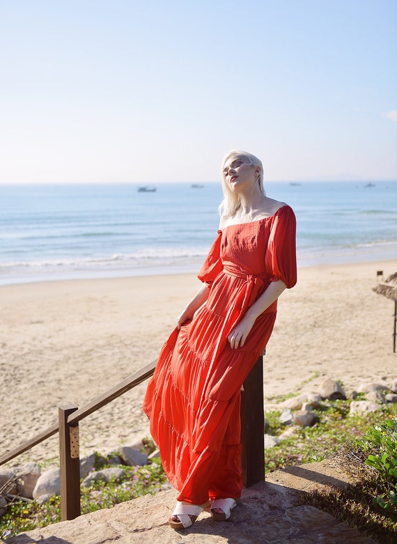 Maxi Silk Dress - Long Beach Dress - Women Off-shoulder Maxi Silk Dress -  Boho Silk Dress - Etsy