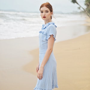 Summer Dress Cotton Women Linen Dress Short Sleeves Dress Frills Cotton Dress image 10