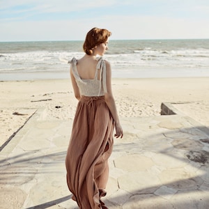 Linen Skirt Skirt Women Maxi Skirt with Adjustable Waist Cotton Skirt Women Side Slit Skirt image 3