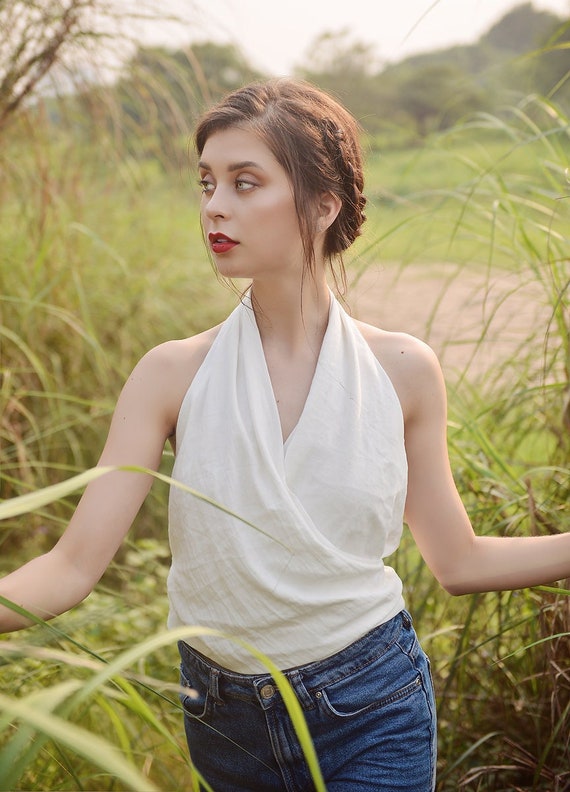 Blusas de lino para mujer Ropa de lino Blusa cruzada de lino Etsy Mexico