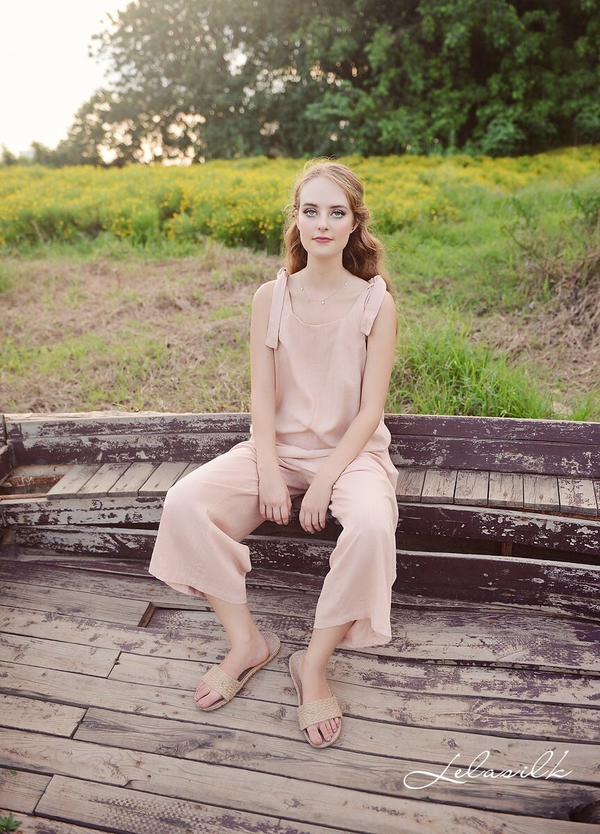 【INCHANT ME】Heim Linen Sleeveless Long One Piece Women Linen Overalls - Linen Cotton One Piece - Women