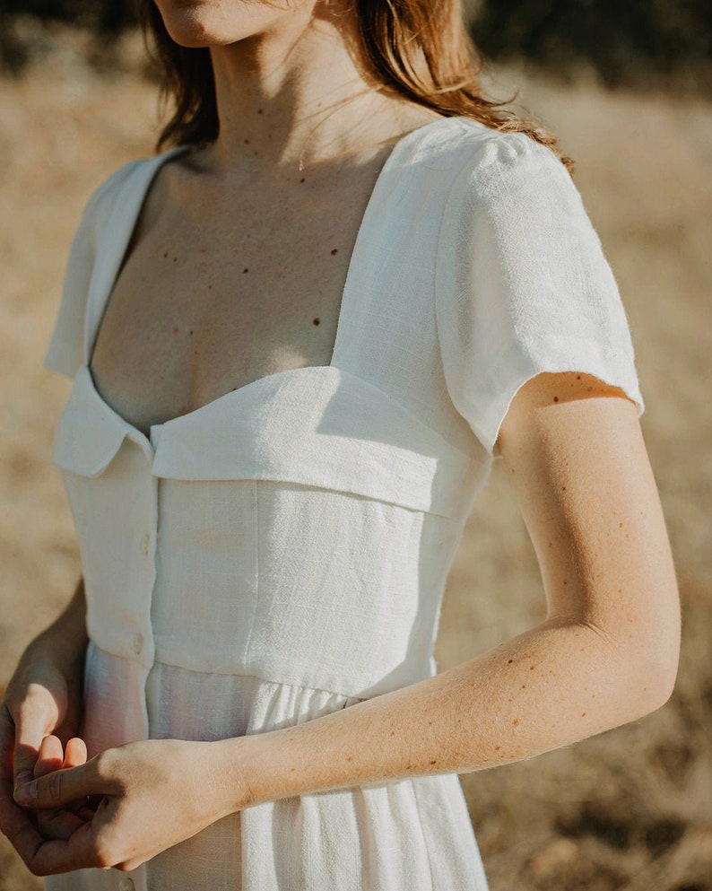 White Linen Dress - Short Sleeve Dress - Linen Short Dress - Womens Dresses image 2