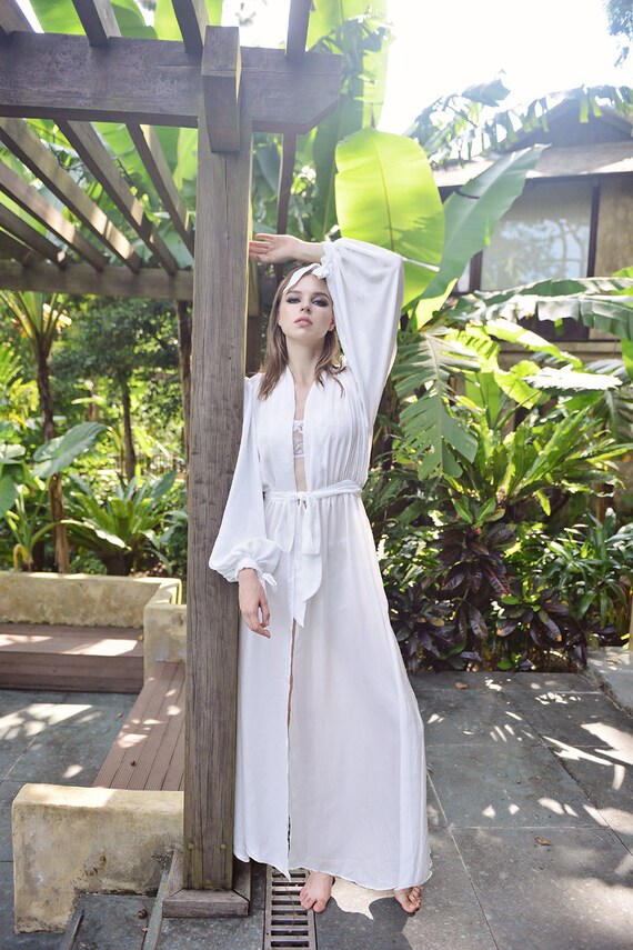 Puff Sleeves Silk Robe For Women Bridal Robe Long Silk Robe Lingeries Sexy Robe Full Length Kimono Women Long Robe Wedding Robe