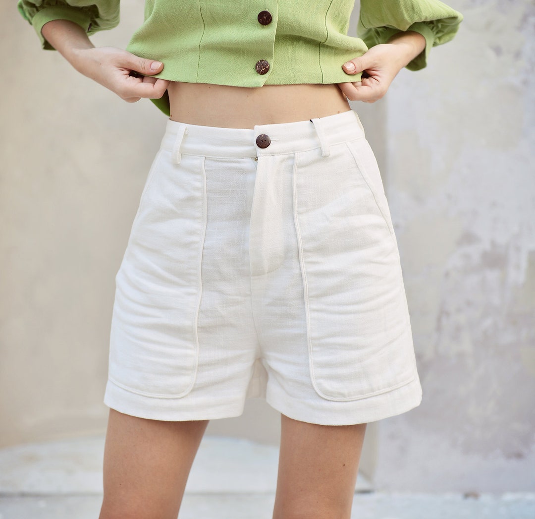 White Linen Shorts Womens Linen White Capris Summer Clothing Womens Etsy