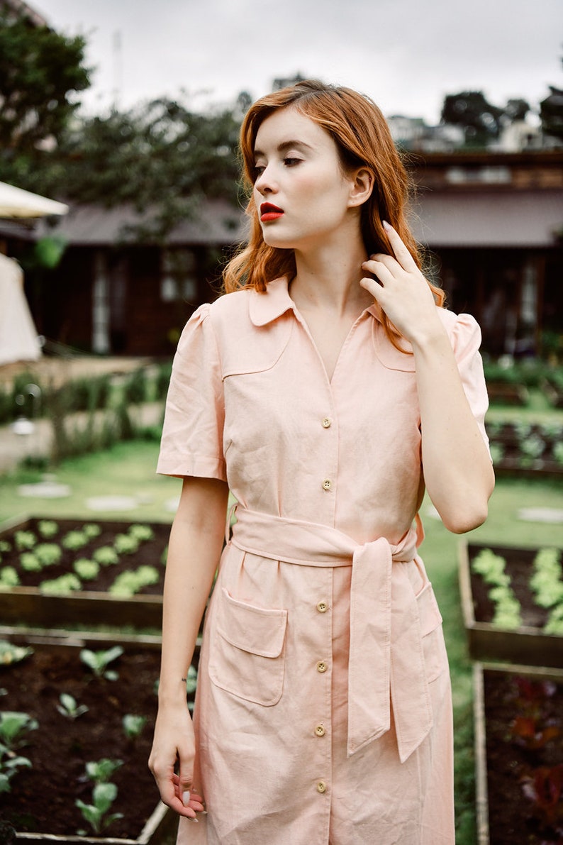 Button Down Linen Dress with Sleeves zdjęcie 7