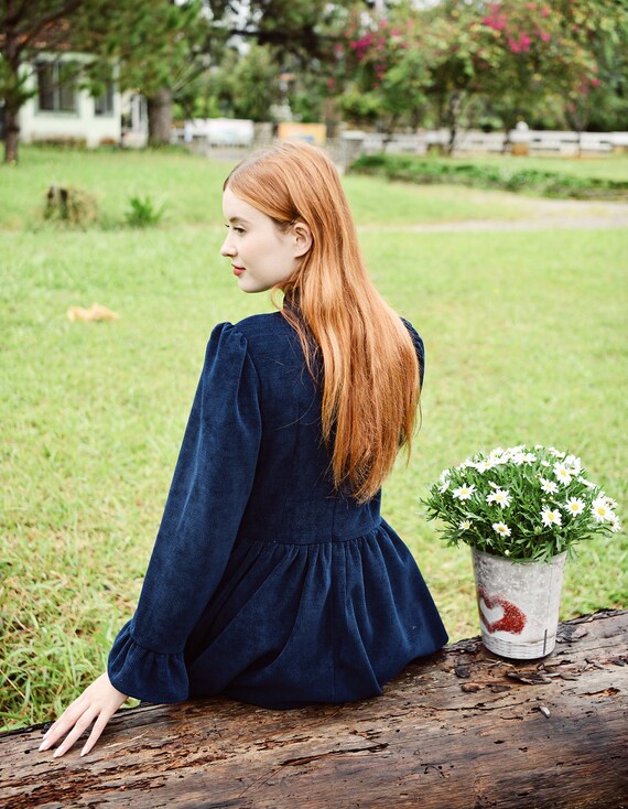 Womens Dresses Blue Cord Dress Corduroy Dress Long Sleeve For Winter Womens Dresses Blue Cord Dress Corduroy Dress Long Sleeve For Winter
