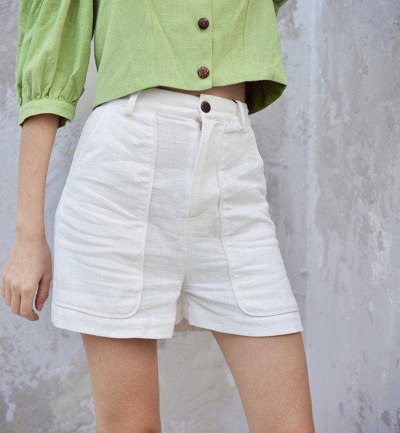 White Linen Shorts Womens Linen White Capris Summer Clothing Womens image 3