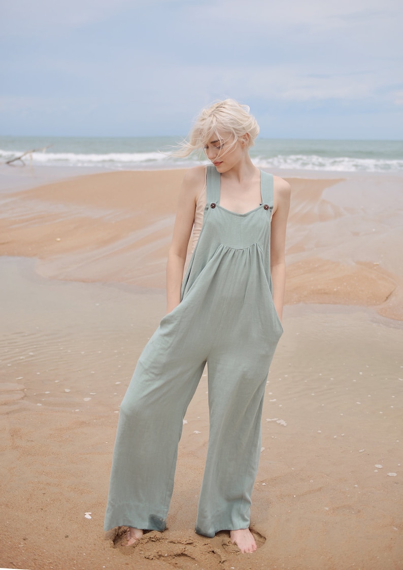 Cotton Linen Overalls with Pockets Women Linen Jumpsuit Etsy