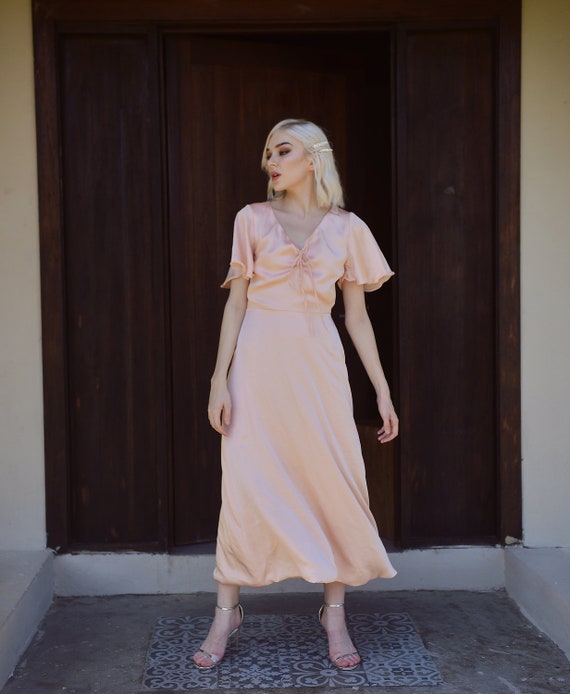 Short Sleeves Silk Dress - Bridesmaids Silk Dress - Church Midi Silk Dress