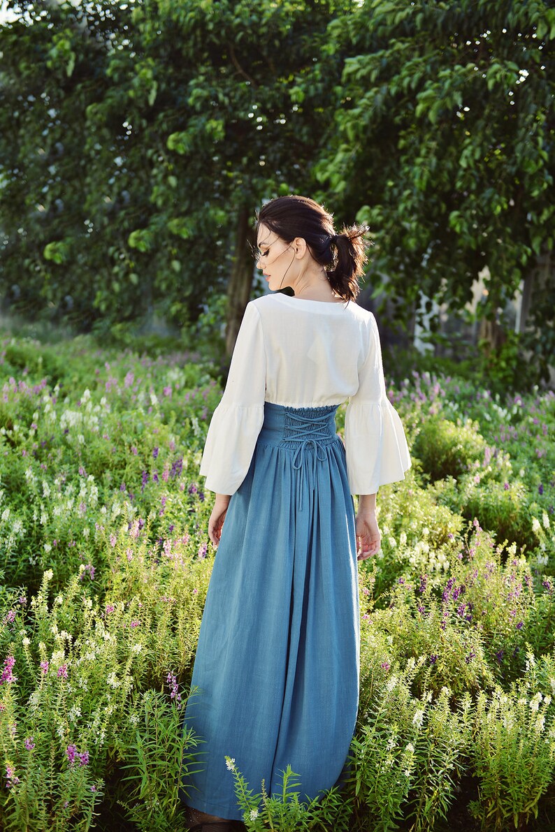 Linen Skirt Women - Bohemian Long Skirt - Skirt with Elastic Waist - Bohemian Maxi Skirt - Hippy Long Skirt image 9