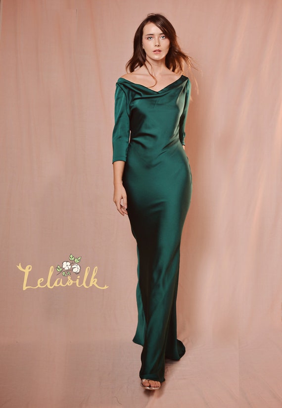 cowl neck satin dress