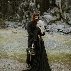 Black Silk Dress - Embellished Lace Wedding Dress - Black Wedding Dress