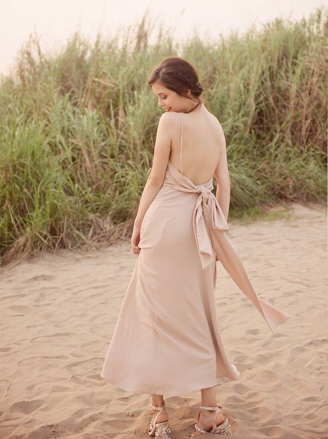 Open Back Cotton Dress Cotton Full Length Dress Openback Linen