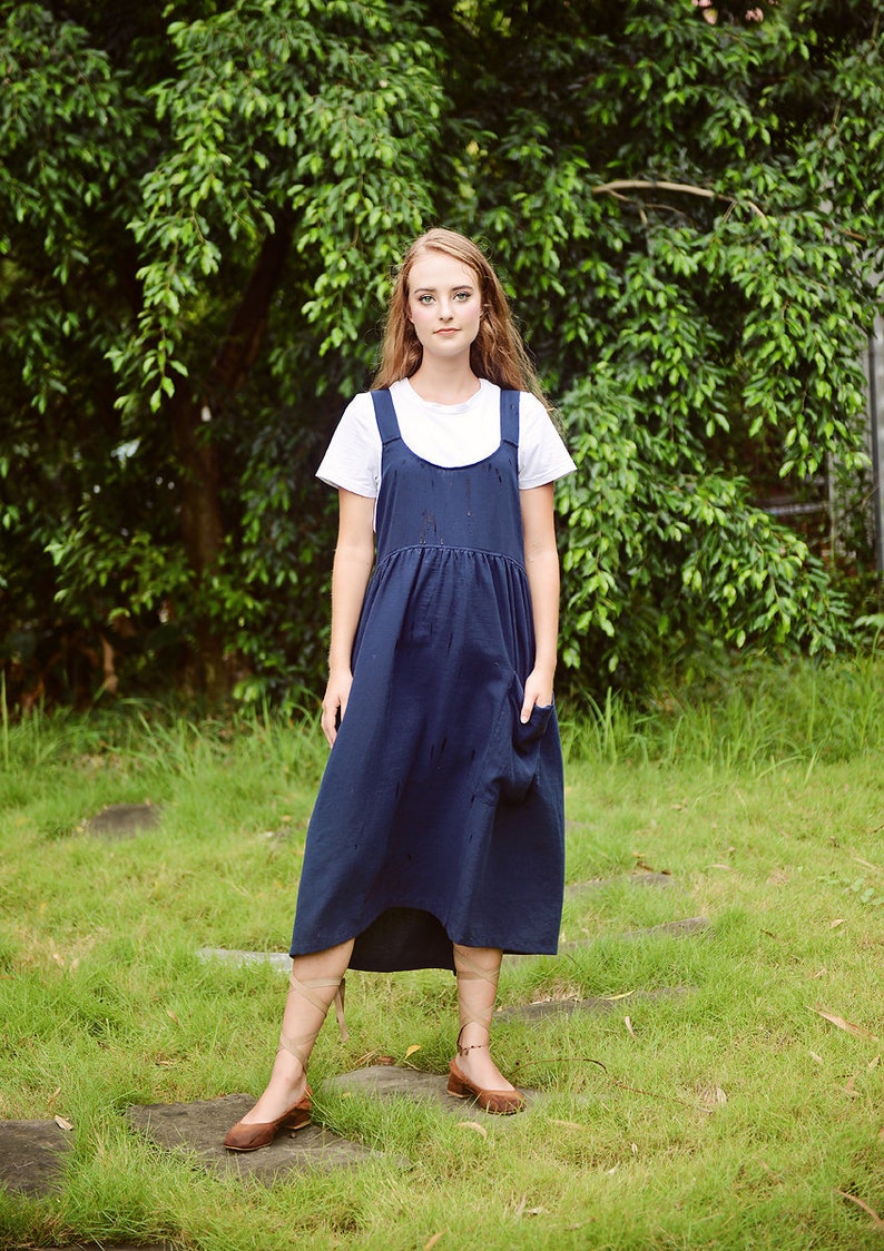 Linen Midi Apron Dress Women Summer Dress Organic Cotton Etsy