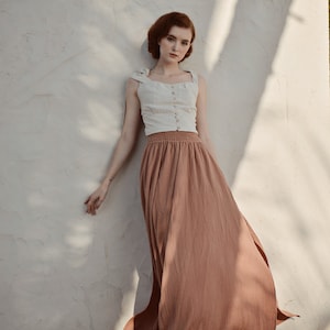 Linen Skirt Skirt Women Maxi Skirt with Adjustable Waist Cotton Skirt Women Side Slit Skirt image 8
