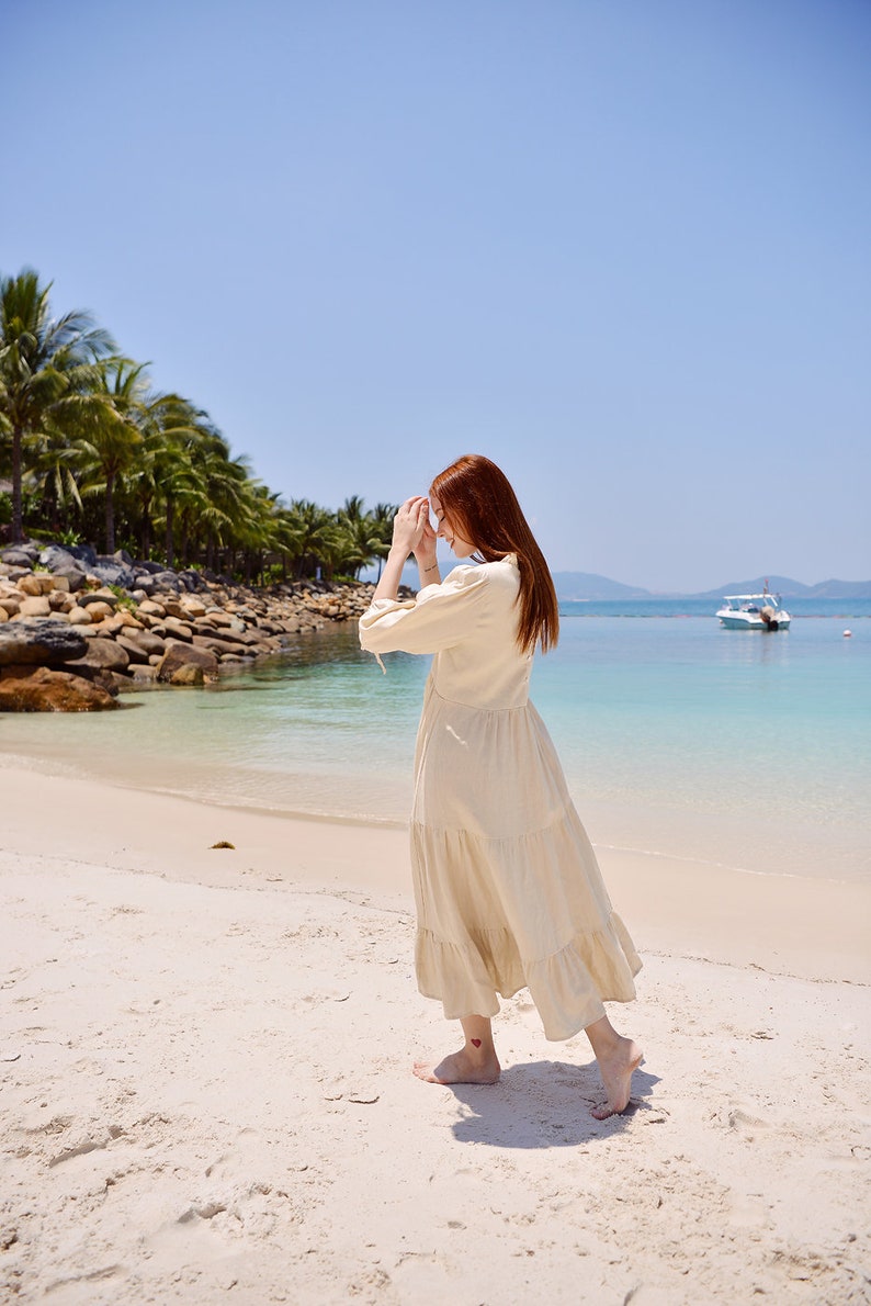 Tiered Linen Dress in Champagne image 7