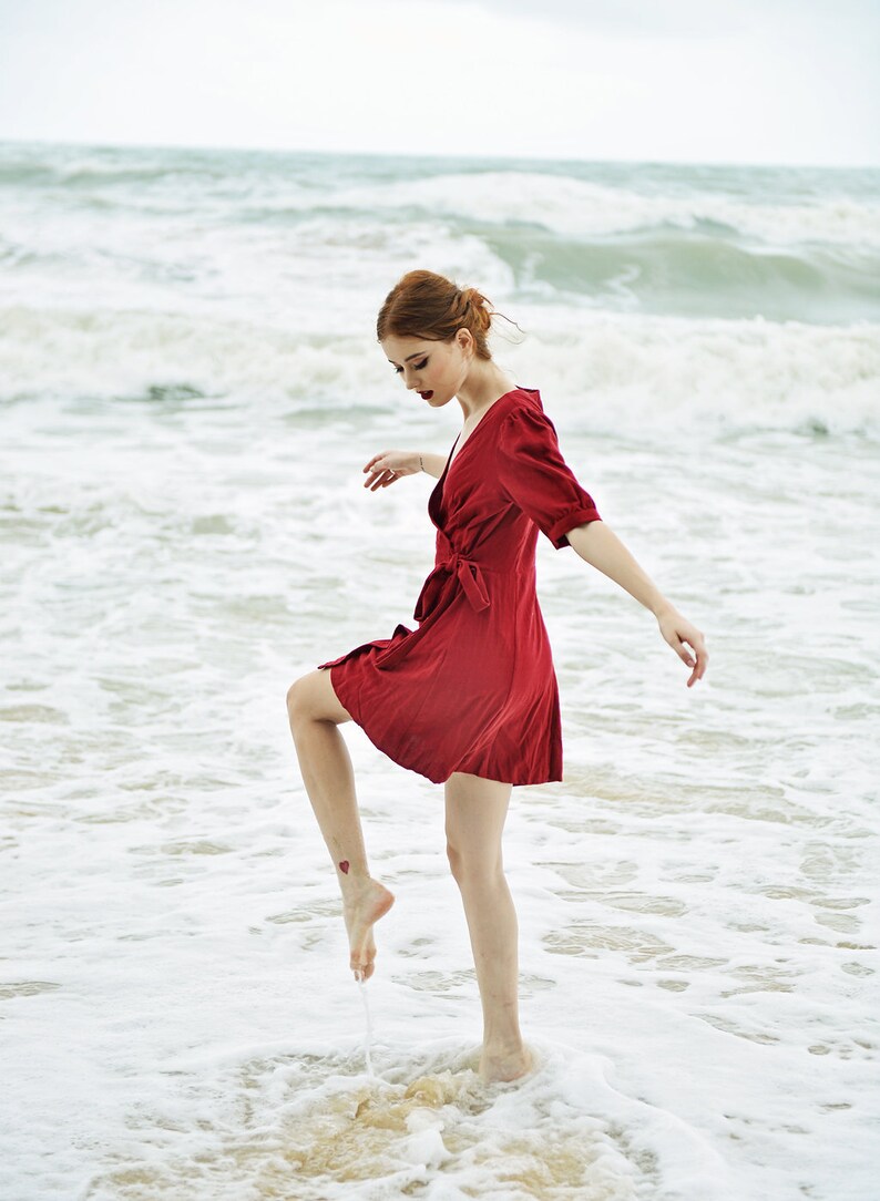 Linen Wrap Dress  Cotton Wraparound Dress  Casual Linen image 1