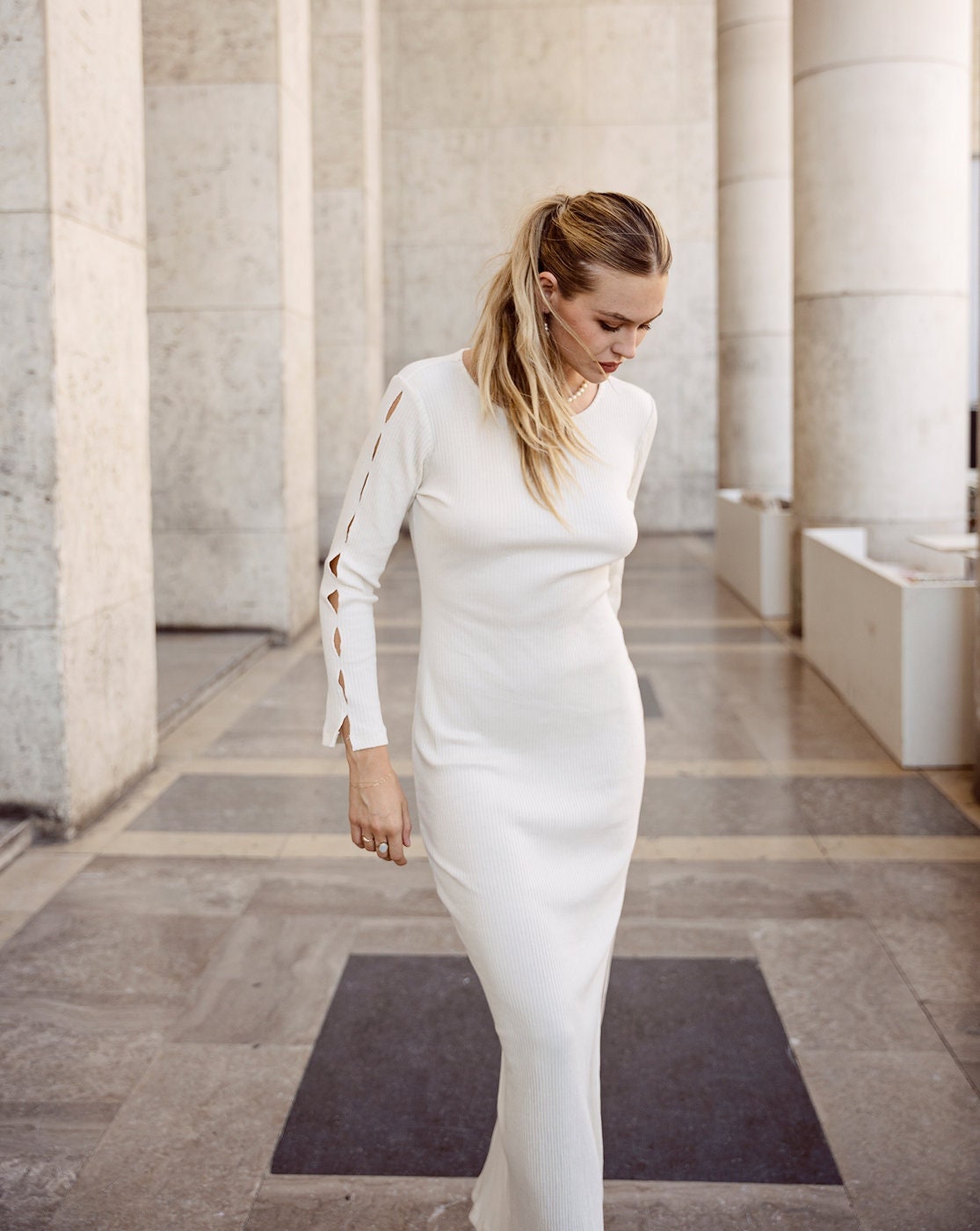 long sleeve long white dress