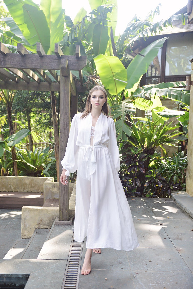 Puff Sleeves Silk Robe Long Women Robe Sexy Silk Robe Etsy