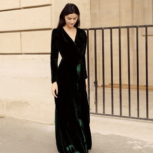 Wedding Guest Dress Formal Dresses Velvet Women Evening Ball Gown Velvet Dress Long Sleeve Bridesmaid Dress Wrap image 7