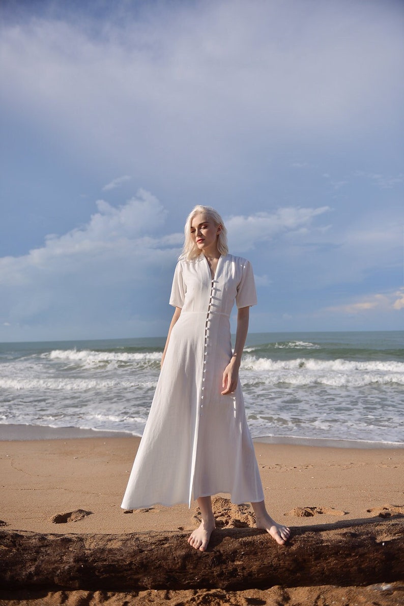Sleeves Linen Long Dress White Linen Dress Organic Clothing Long Cotton Dress Wedding Guest Dress image 1