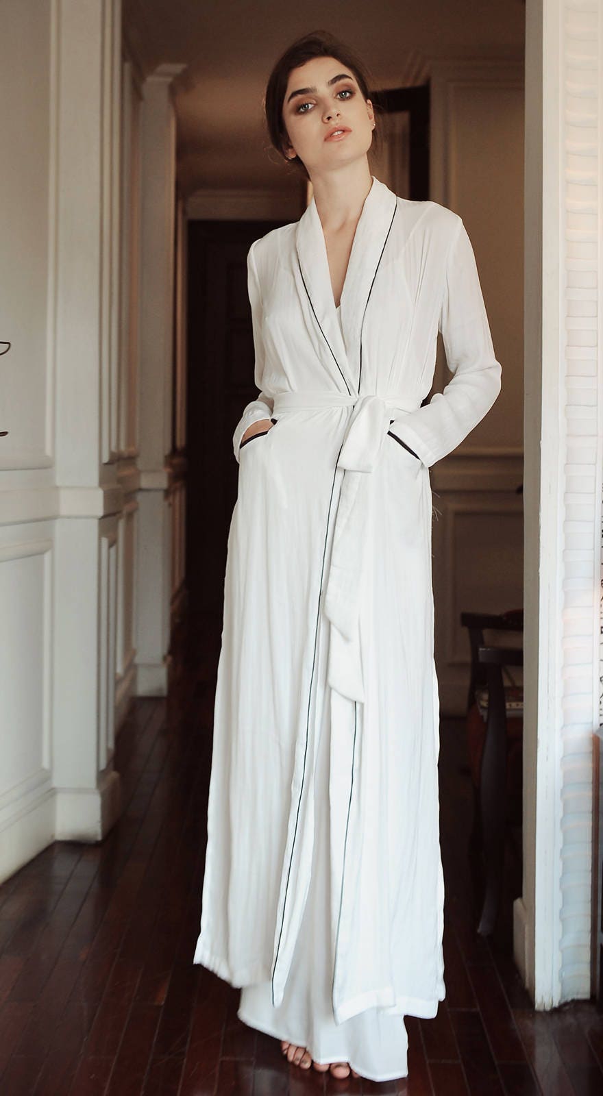 Women Silk Robe Robe With Piping Line Elegant Bridal Robe | Etsy UK