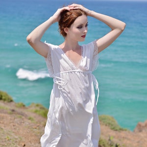 Silk Nightgown Women Silk Dress White Silk Dress with Sleeves image 6