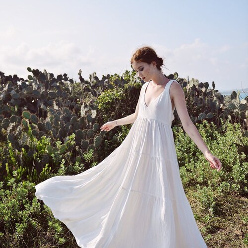White Dress Summer - White Linen Dress - Women Dress Maxi