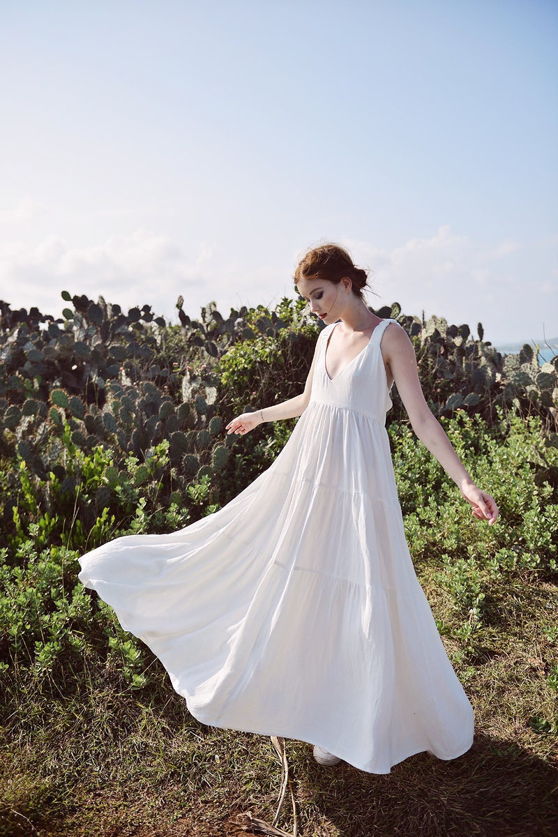 White Dress Summer - White Linen Dress - Women Dress Maxi
