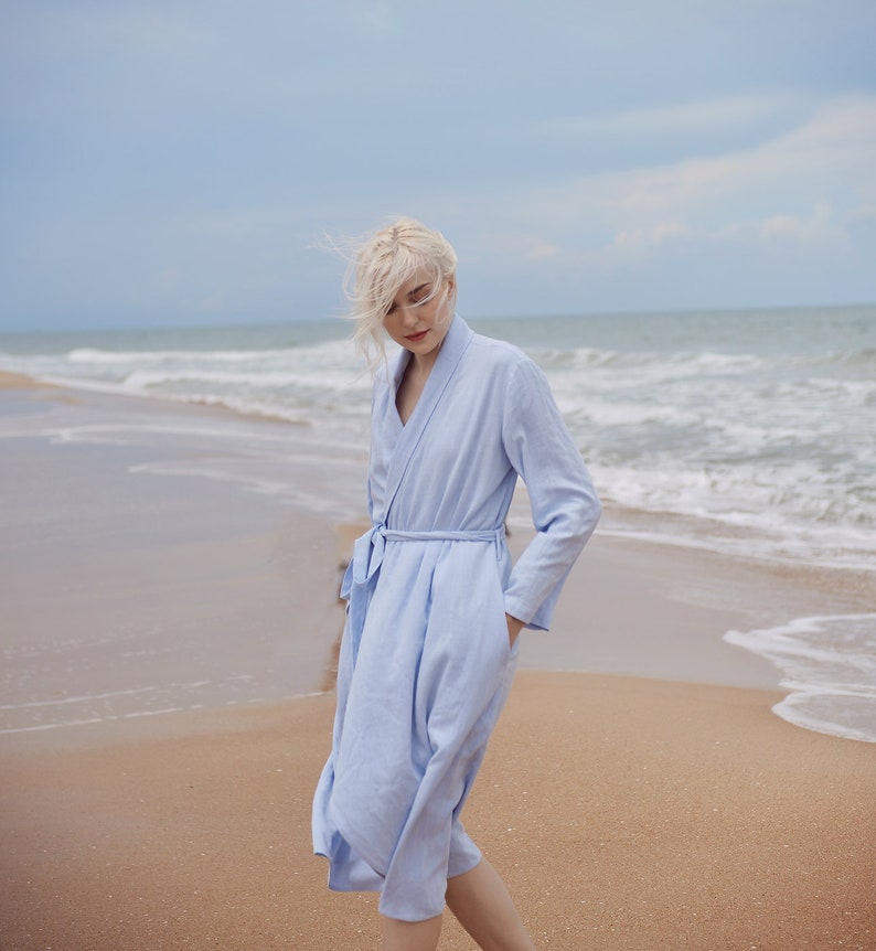 Midi Robe Womens Blue Linen Gift for Mom image 3