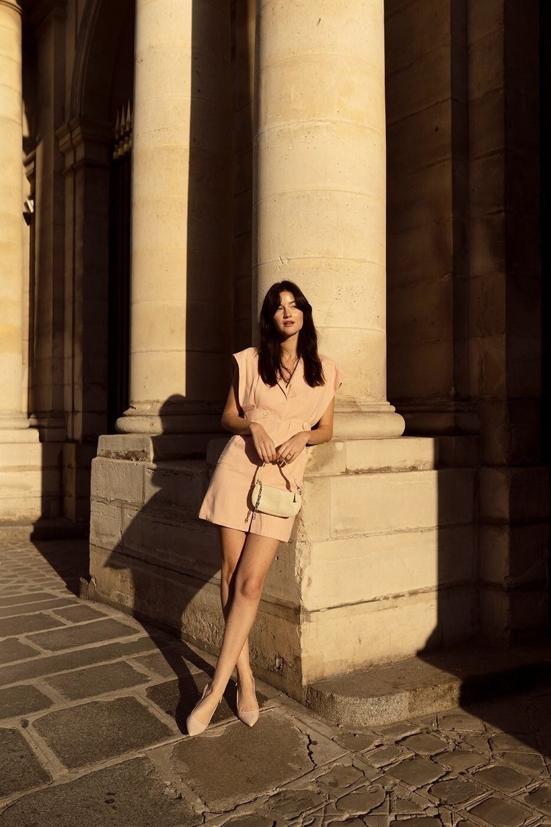 Pink Dress Linen Mini Dress Parisian Style image 10