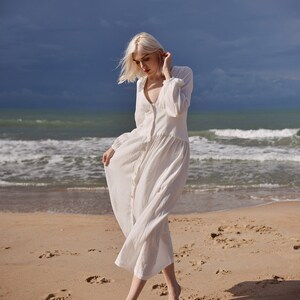 Linen Dress White Midi Linen Dress Organic Cotton Dress image 9