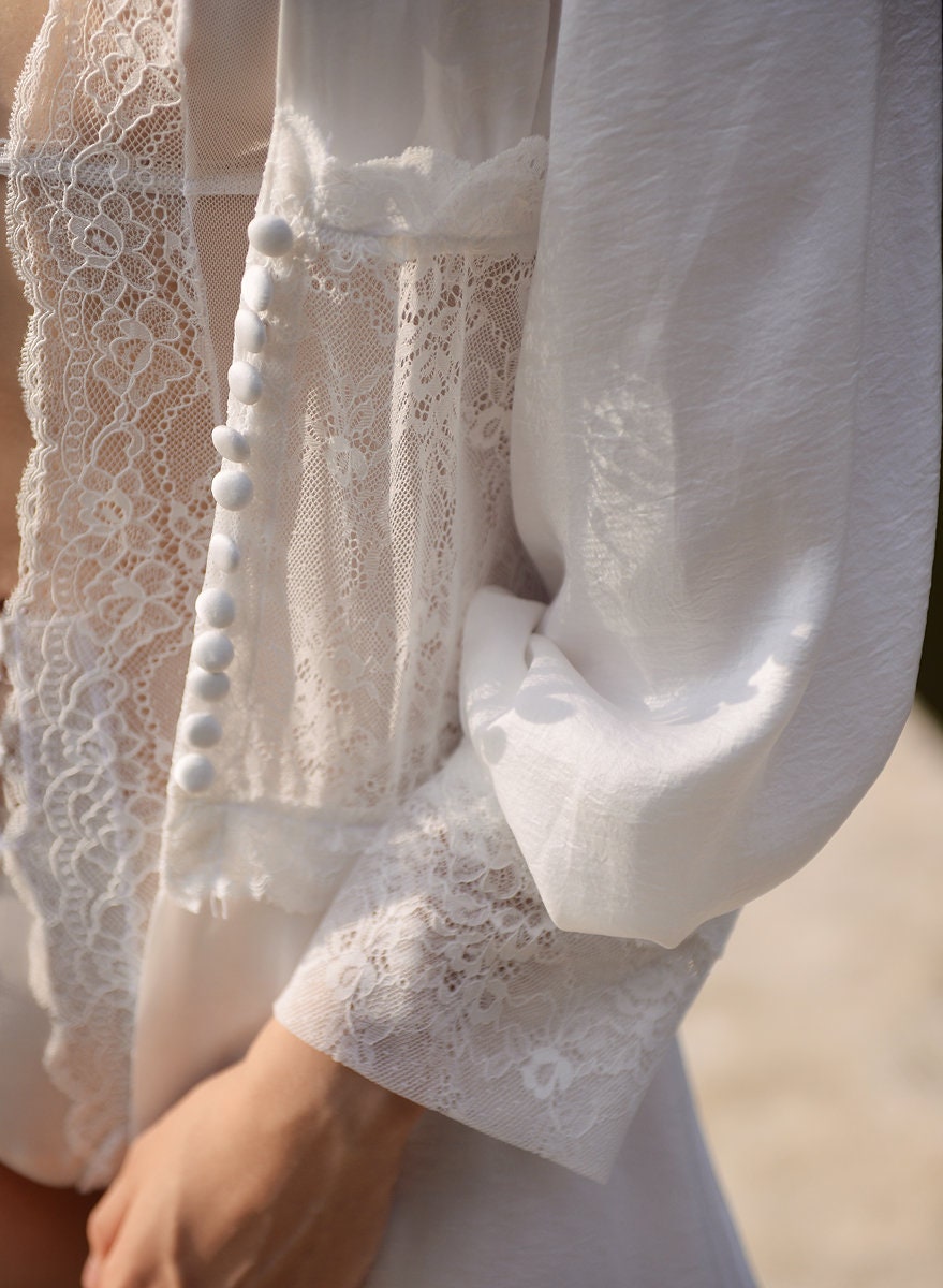 Long Bridal Robe, Long Wedding Robe With Train, White Silk Satin