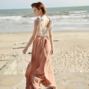 Linen Skirt Skirt Women Maxi Skirt with Adjustable Waist Cotton Skirt Women Side Slit Skirt image 6