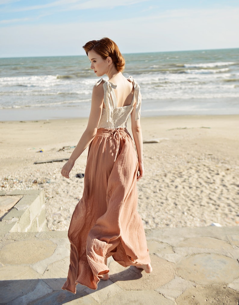 Linen Skirt Skirt Women Maxi Skirt with Adjustable Waist Cotton Skirt Women Side Slit Skirt image 6