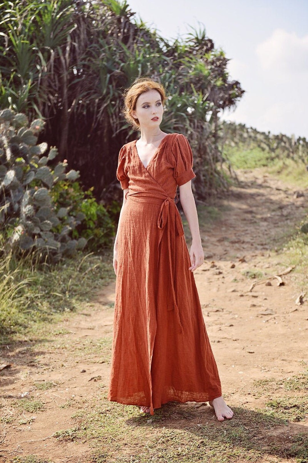 Linen Gauze Wrap Dress Wrap Dress Women Wrap Dress Maxi Linen Dress  Summer Linen Gauze Dress