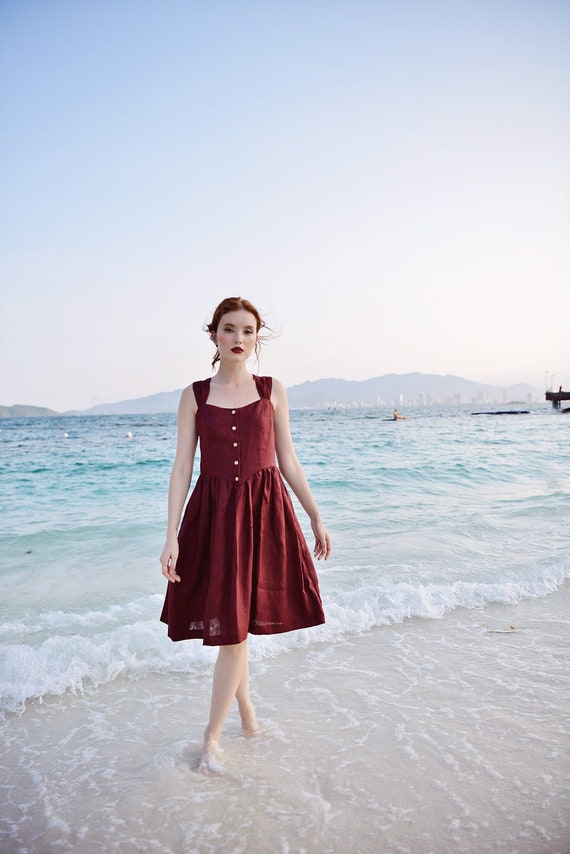 Linen Pinafore Dress - Flax Dress - Linen Apron Dress - Etsy Australia