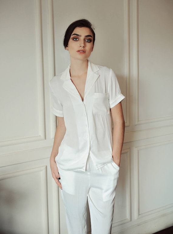 White Silk Pajamas Women Silk Pajamas Comfy Silk Loungewear