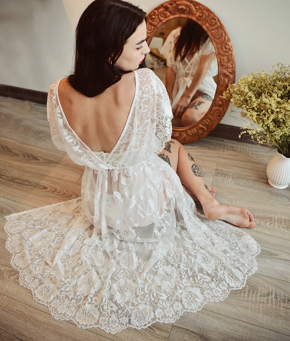 Long Lace Robe Women Lace Robe Bridal Lace Robe Lace Etsy