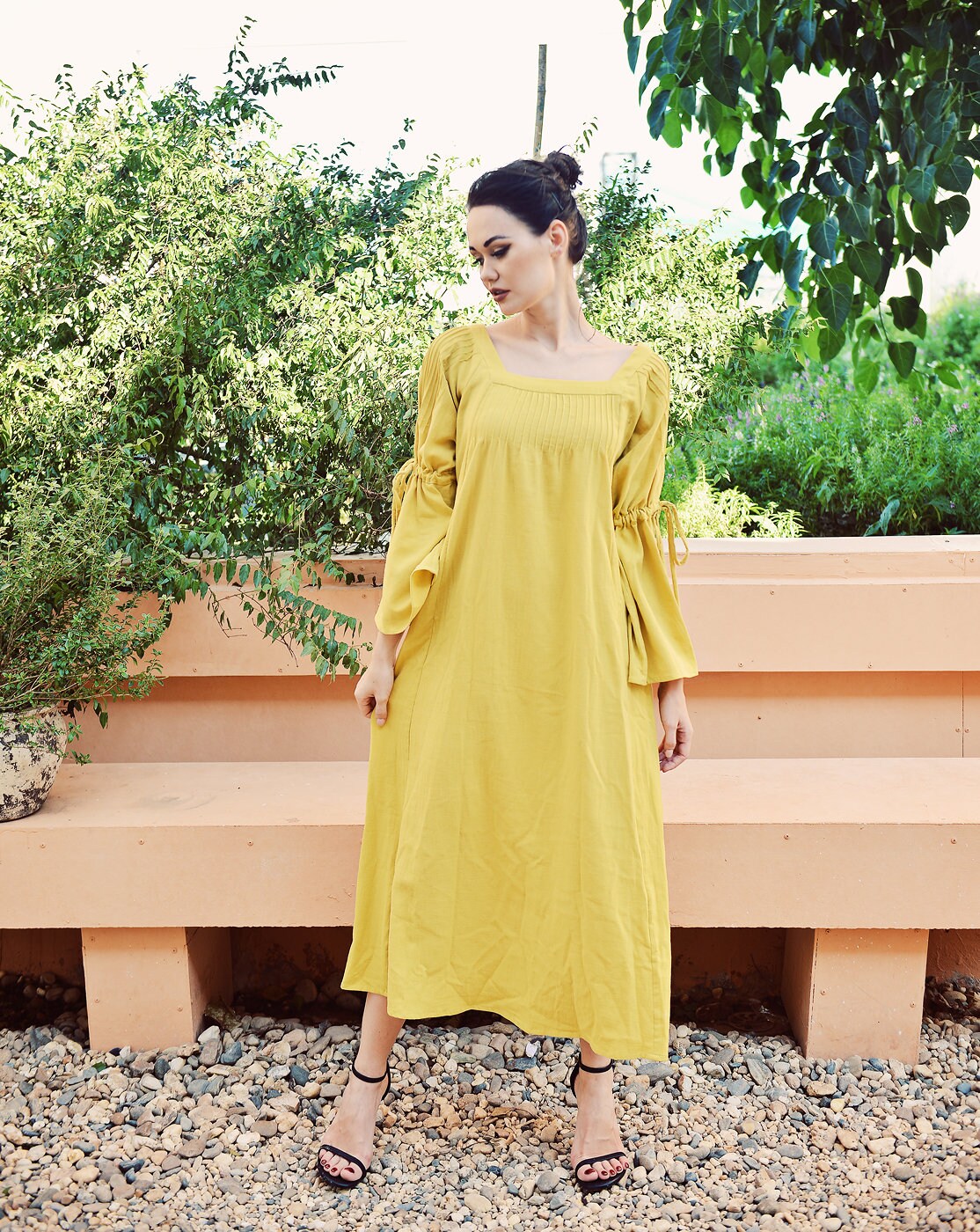 gold linen dress Bias Gown Single Layer- Gold Metallic Linen Michelle Farmer