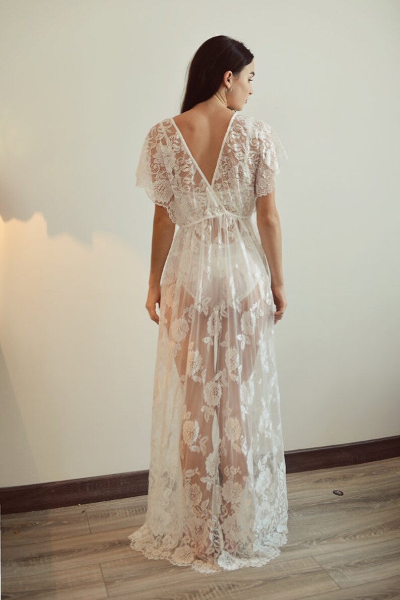 Long Lace Robe Women Lace Robe Bridal Lace Robe Lace Etsy