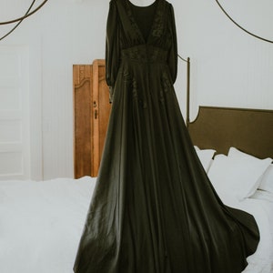 Black Silk Dress Embellished Lace Wedding Dress Black Wedding Dress image 2
