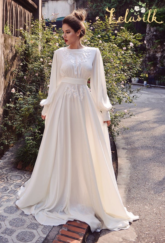 HBH bodenlange Brautkleid mit Spitze verziert,Satin,Reißverschluss,Farbe Ivory 