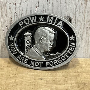 POW MIA Belt Buckle C J Inc 1987 Mens Veterans You Are Not Forgotten Patriotic