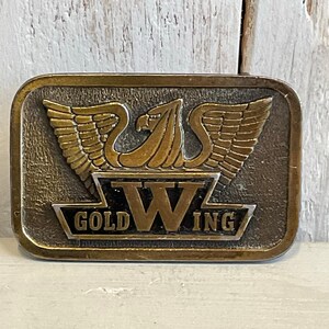 Vintage Hit Line USA Gold Wing Belt Buckle Honda Motorcycle Biker Retro