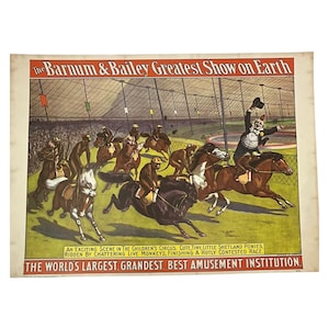 Barnum and Bailey Circus Poster 1960 Monkeys Riding Ponies
