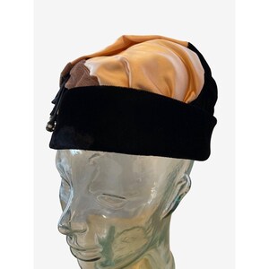 Tricolor Bumper Toque Velvet Satin Hat Black Brown Beige Mid 